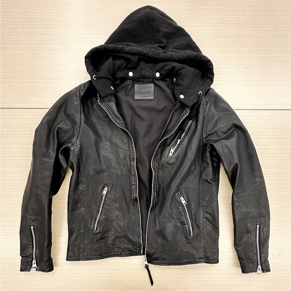 All Saints Hooded Leather Jacket
